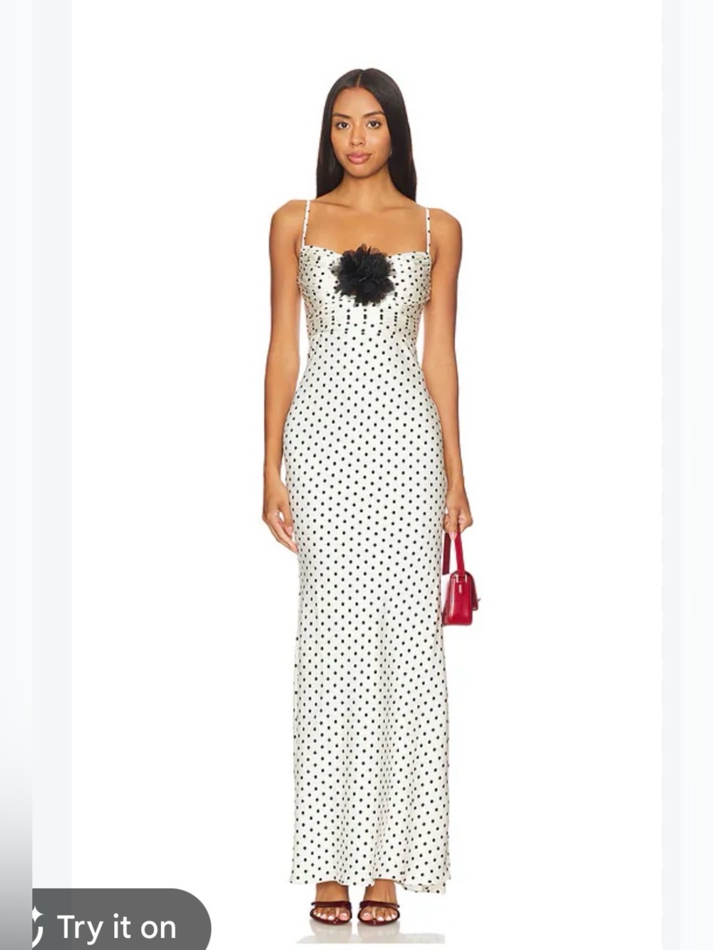 Self Portrait Polka Dot Satin Maxi Dress in Cream 6